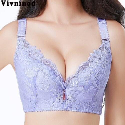 New fashion style embroidery push up bra Adjusted-straps Minimizer Lingerie Large Underwear Deep V Comfortable Plus Size Bra