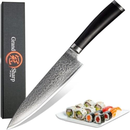 GRANDSHARP 67 Layers Japanese Damascus Steel Damascus Chef Knife 8 Inch VG-10 Blade Damascus Kitchen Knife PRO Cooking Tools