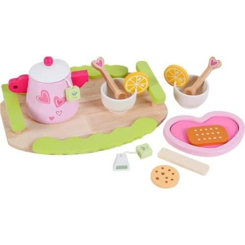 Wooden Simulation Tea Break Teaware Tableware Pretend Play Kids Educational Toy