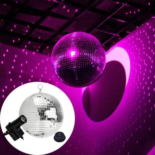 Dia25/30CM Mirror Disco Ball Silver Rotating Ball Mirror Disco Ball With Remote RGB Beam Pinspot Spotlight Christmas Stage Light
