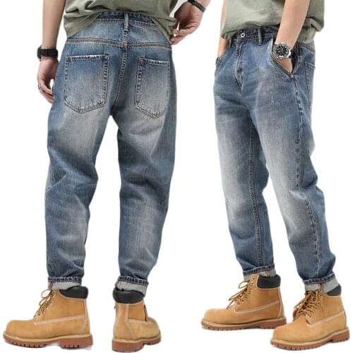 Trend Retro Baggy Jeans Men Casual Straight Trousers Harem Pants Streetwear Classic Loose Distressed Denim Clothing