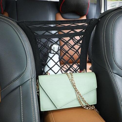 1pcs Car Storage Net With 4pcs Hooks Elastic Car Mesh Styling Storage Net Net Between Car Seats Organizer Cargo Car Double Laye