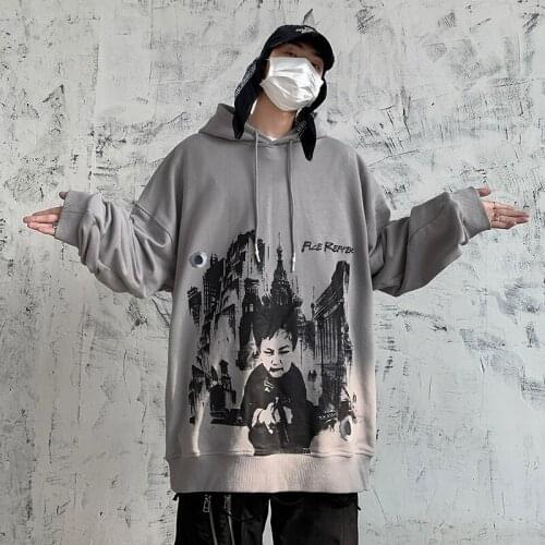 Hipster Casual Autumn New Retro Printing Hoodies Men Versatile King Size Pullover Hip Hop Streetwear Clothes