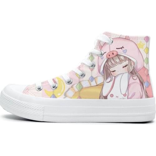Fantasy girl canvas shoes female high top Japanese cute cartoon girl casual shoes sweet sneakers cross-tied flats shoes