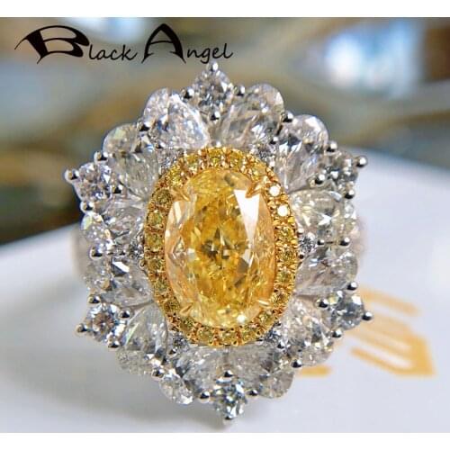BLACK ANGEL New Ladies 925 Silver Rings Inlaid Dove Egg Yellow Gemstone Ring For Women Bride Jewelry Pave Zircon Wedding Gifts