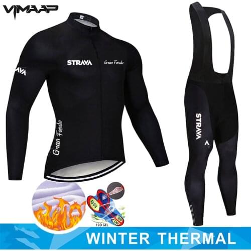 STRAVA 2021 Winter Fleece Pro Cycling Jersey Set Mountian Bicycle Clothes Wear Ropa Ciclismo Racing Bike Clothing Cycling Set