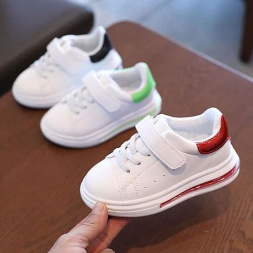 White Buckle Skate Shoes Child 2021 Spring Fashion Breathable Casual Shoes Kids Leather Sneakers Boy Girl Antislip Shoes 21-36