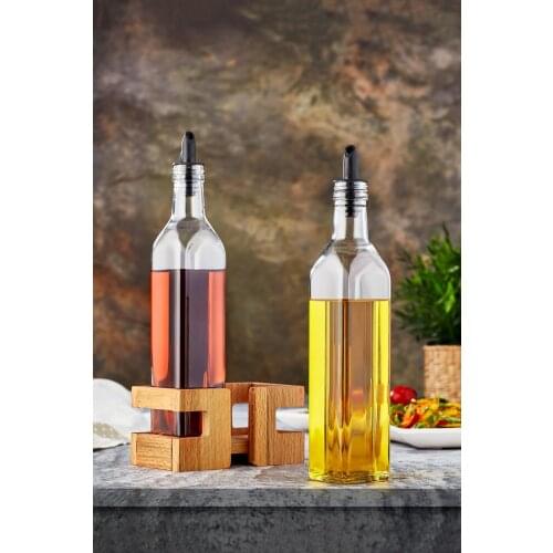 Kitchen Olive Oil Vinegar Storage Bottle and Wooden Stand Set BBQ Leakproof Dispenser Container For Salad Kitchenware Gravy boat