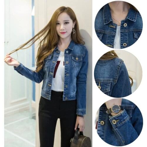 Korean clothes Women Denim jacket Short Jeans Jacket Turn Down Collar Button Denim Outwear For womens denim jacket