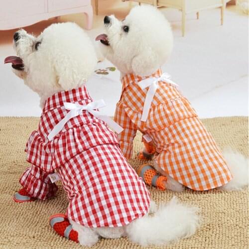 Miflame Fashion Dog T-shirt With Bowknot Plaid Dog Vest For Pet Clothes Patchwork Small Dog Clothes Pomeranian Spitz Shirts Cute