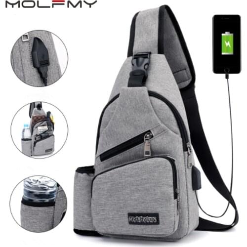 Unisex External USB Charge Chest Bags Male Men Chest Waist Pack Antitheft Travel Crossbody Bags For Men Sling Shoulder Bag