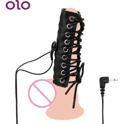 OLO Electric Shock Penis Sleeve PU Leather Cock Extender Penis Rings Sex Products Medical Themed Toys Sex Toys for Men