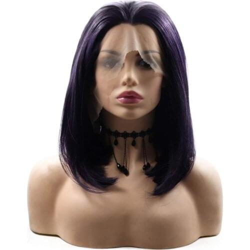 Cosplay Short Bob Wigs Dark Purple Lace Front Wig Natural Real Wigs Show Shoulder Length Straight Wigs for Black Women