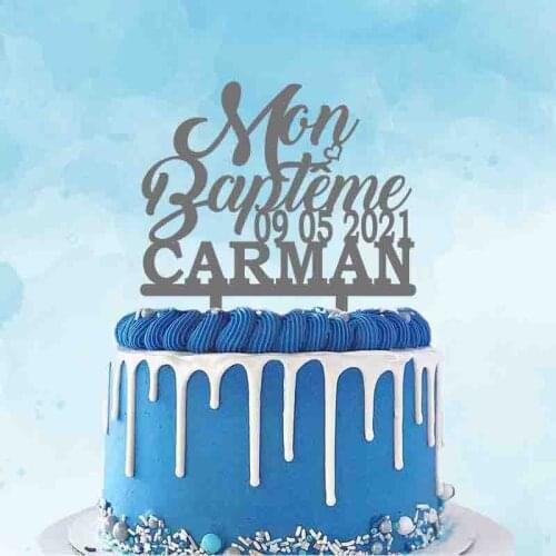 Personalized Baptism Party Cake Topper Custom Name Date French Mon Baptême For Kids Christening Party Cake Decoration Topper