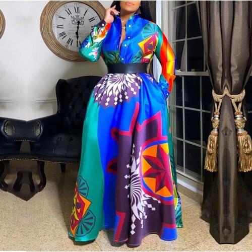 African Long Maxi Dress Womens African Clothing Dashiki Print High Waist Dress 2021 Spring Autumn African Dresses For Women 5XL