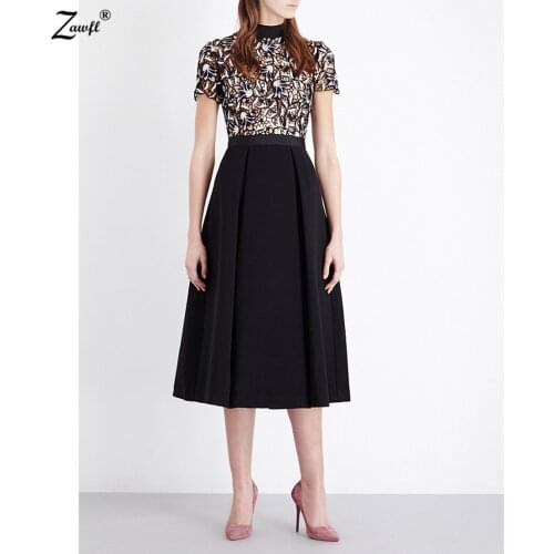 ZAWFL 2020 Women Fashion Self Portrait Short Sleeve Guipure Lace Hollow Out Backless Crochet Lace Dress Stand Collar Femme