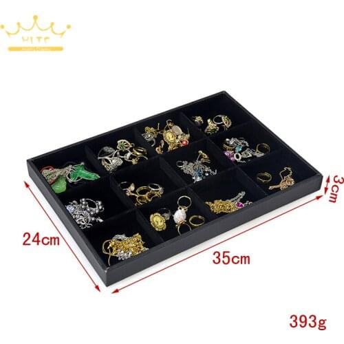 Jewelry 12 Grid Tray Black Velvet Series Bracelet Display Necklace Organizer Ring Earring Holder Jewellry Display 1pcs 35*24*3cm
