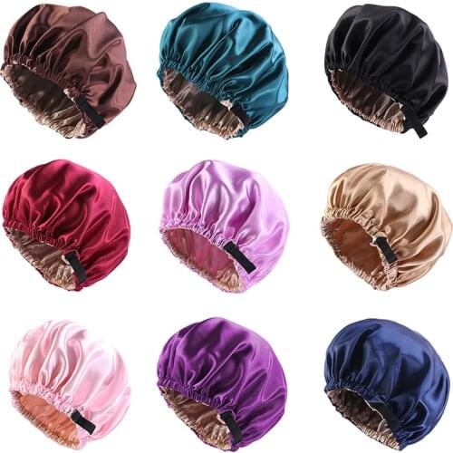 Adjusting Big Size Silk Sleeping Cap Night Hat Head Cover Bonnet Satin Cheveux Nuit For Curly Hair Care Women Beauty Maintenance