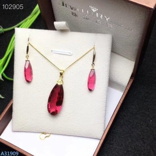 KJJEAXCMY Fine jewelry 18K yellow gold inlaid natural red stone ladies pendant earrings set support detection luxury flash