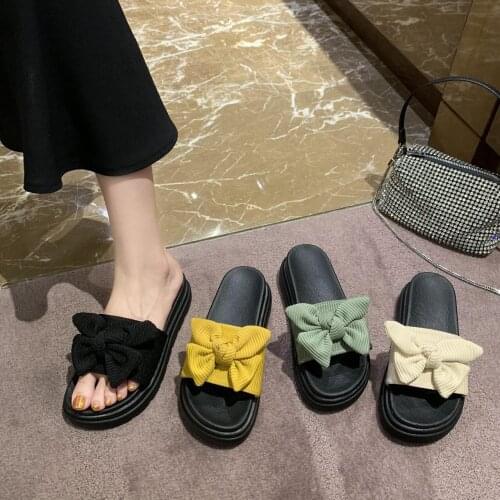Shoes Woman 2021 Slippers Flat Platform Luxury Slides Butterfly-Knot New Designer Summer Rubber Fashion Butterfly flat slippers