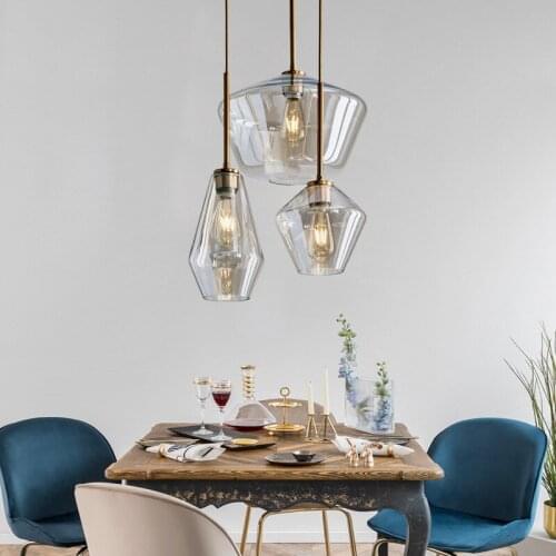 Nordic Modern Minimalist Hotel Cafe Bar Counter Living Room Dining Room Champagne Gold/Transparent Glass Chandelier Lights e27
