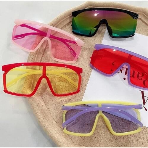 2021 New Oversize Square Kids Sunglasses Vintage Colorful One Piece Lens Sun Glasses Boys Girls Children Pink Yellow Shade Gafas