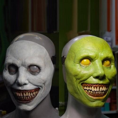 Creepy Halloween Mask Smiling White-eyed Demons Scary Face Masks Evil Cosplay Props Dress Up Party Headwear Gifts Face Mask