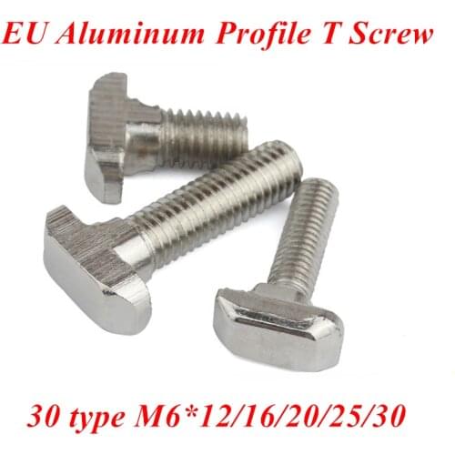 10pcs 3030 Series M6 Hammer Head T Screw Bolt carbon steel Nickel plated T Screws for 3030 Aluminum profile cnc parts