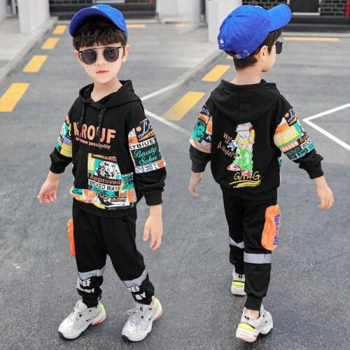 Graffiti Spring Autumn Childrens Clothes Baby Boys Sweatshirts + Pants 2pcs/Set Kids School Beach Costume Teenage Girl Clothing