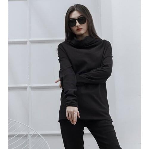 Black dark gray high collar pile Neck Long Sleeve T-Shirt bottom shirt dark Yamamoto style large size slim fit lady versatile
