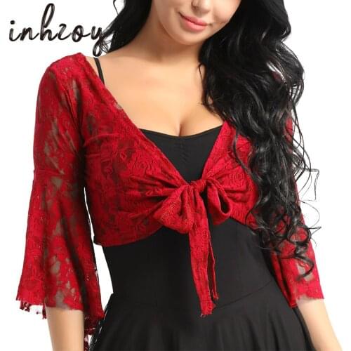 Lace Tie-Up Shawl Shrug Women Sexy Bolero Cardigan Crop Tops Stage Performance Belly Dance Costume