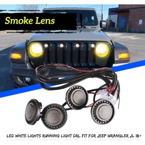 1 Set Smoked Lens 6000K White Car LED Lights DRL with Harness for Jeep Wrangler JK 2007-2017 Front Grille Light Lamp