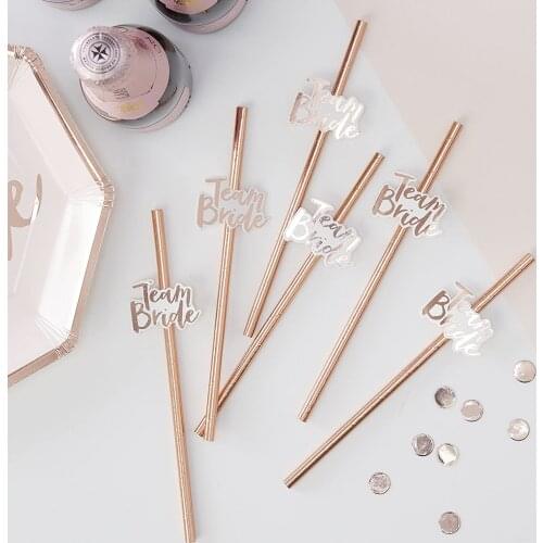 10Pcs Hen Party Team Bride Straws Bachelorette Party Rose Gold Straws Decoration Bridal Shower Wedding Party Supplies
