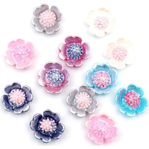 100Pcs Mixed Flower Paint Resin Crafts Christmas Decoration Flatback Cabochon Embellishment For Scrapbook DIY Accessories 12mm