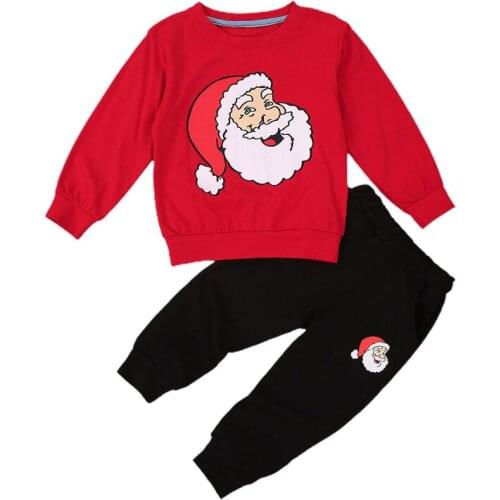 2020 Christmas Infant Baby Girl Boys Clothes Sets Santa Claus Long Sleeve Pullover Tops Pants 2pcs 2-7Y