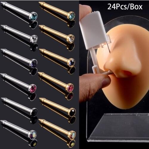 24Pcs/Box Disposable Safe Sterile Nose Studs Piercing Gun Piercer Unit Nose Piercing Tool Machine Kit Earring Stud Body Jewelry