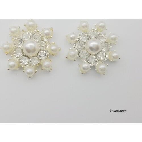 30pcs/lot High Quality Vintage Silver Clear Crystal Buttons For Headbands Rhinestone Button For Hair Accessories Supplies