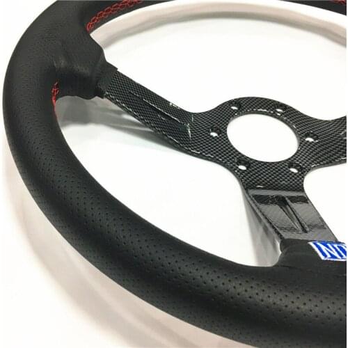 350mm Leather Steering Wheel Black Deep Corn Dish Spoke 14 Inch nd Racing car Steering Wheel ND Horn