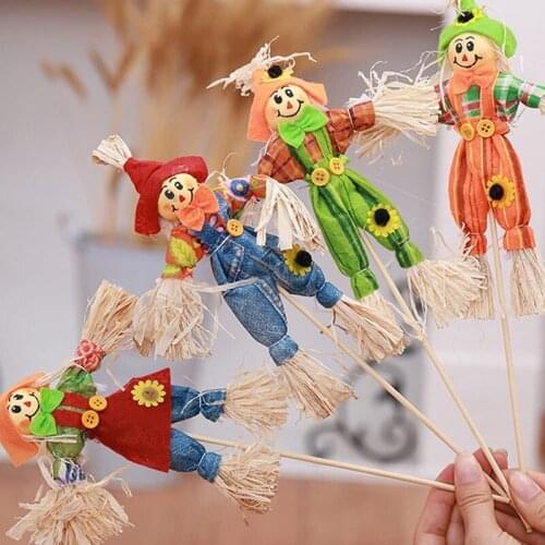 4pcs Small Autumn Fall Harvest Scarecrow Ornament Decoration for Garden Home Yard Halloween Thanksgiving Party Favors Supplies