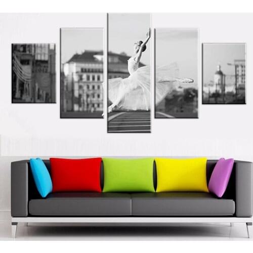 5 Panels Back And White Poster Flower Ballet Dance Girls Wall Art Canvas HD Print Painting Picture Living Room Home Decor