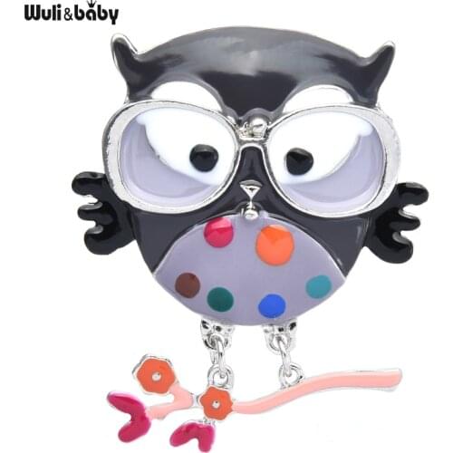 Wuli&baby Big Multicolor Enamel Owl Brooches Glasses Cute Owl Brooch Pins Women Jewelry Gift 4 Colors