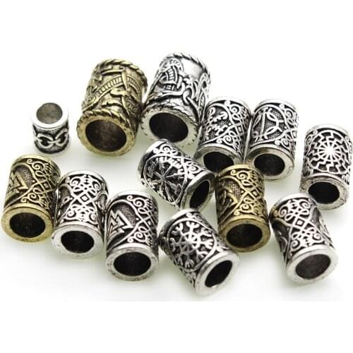 2pcs Viking Runes Beads for Jewelry Making Dreadlock Hair Beard Beads Tube Spacer Large Hole Bead Accessories Fit Charm Bracelet