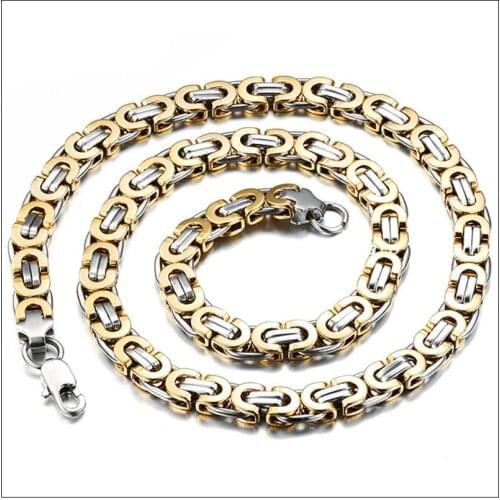 60cm*8mm 77g New 316L Stainless Steel Silver&Gold Color Handmade Byzantine Chain Mens Boys Necklaces,Perfect Technology