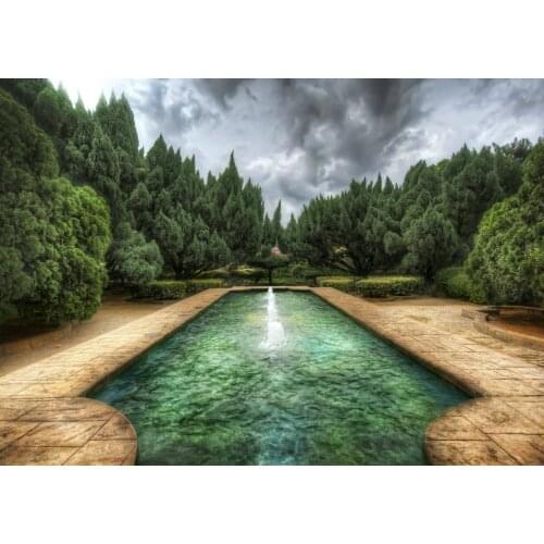 Tree garden palace Swimming Pool backgrounds High quality Computer print wall backdrop