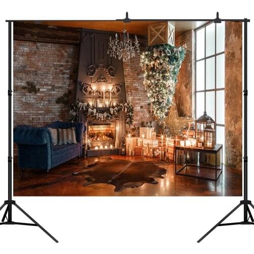Lyavshi Photography Backdrops Christmas Backdrop Trees Gifts Fireplace brick wall Decorations Studio Photo Prop Backgrounds