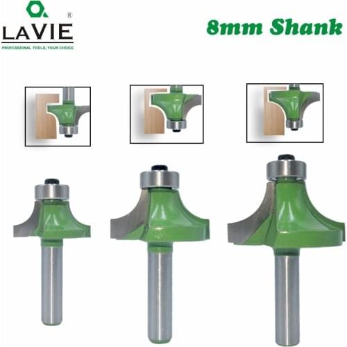 LAVIE 3pcs 8mm Corner Round Over Router Bit with Bearing 1/2" 3/4" 1" Milling Cutter for Wood Woodwork Tungsten Carbide MC02013