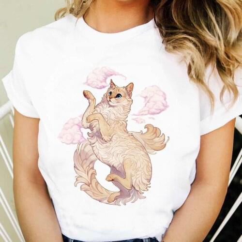 Women Summer Short Sleeve Floral Flower Cute Cat Print T-shirts Ladies Loose Size T Shirt Female Fashion Graphic Casual Tops Tee