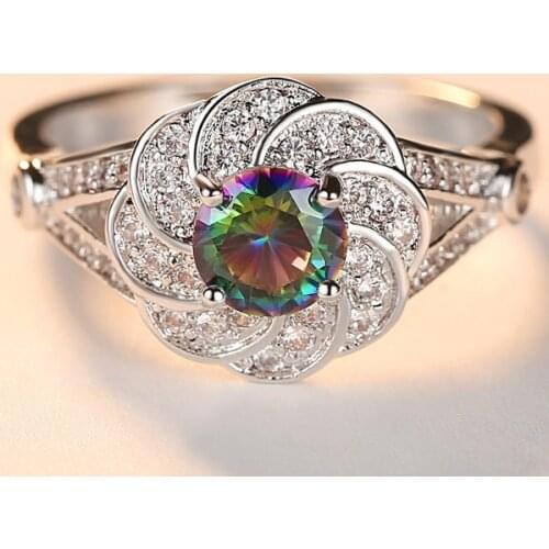 Glamour Lady Ring Fashion Rainbow Round Zircon Fashion Creative Closed Metal Ring Colorful Decoration Set Party Wedding Jewelry