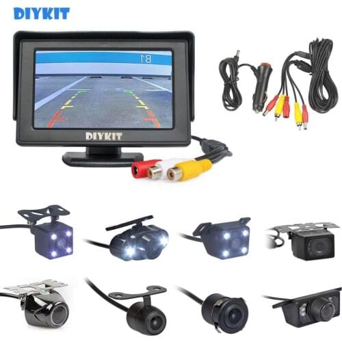 DIYKIT 4.3" Car Rearview Monitor Auto Parking System Night Vision Backup Reverse Camera Car Rear View Camera free Car Charger