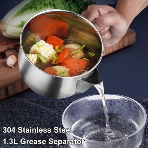 Sauce Oil Soup Separator Bowl Kitchen Stainless Steel Grease Strainer Storage Pot Cookware